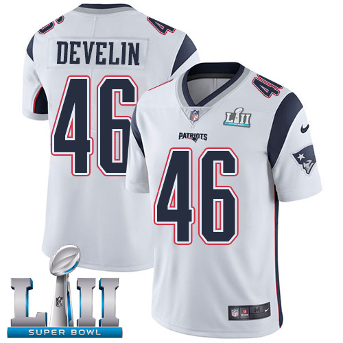Nike Patriots #46 James Develin White Super Bowl LII Youth Stitched NFL Vapor Untouchable Limited Jersey